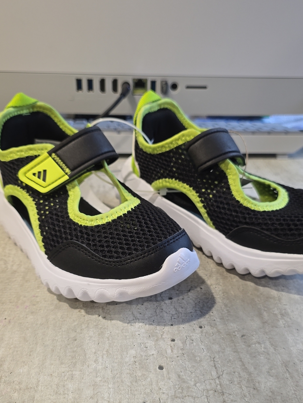 adidas Kids Black & Neon Green Sandal-Style Water Shoes